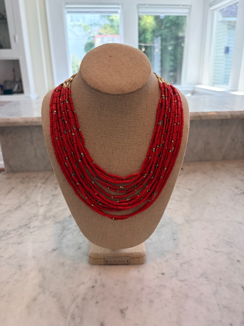 Red Beaded Campari Necklace with Gold clasp